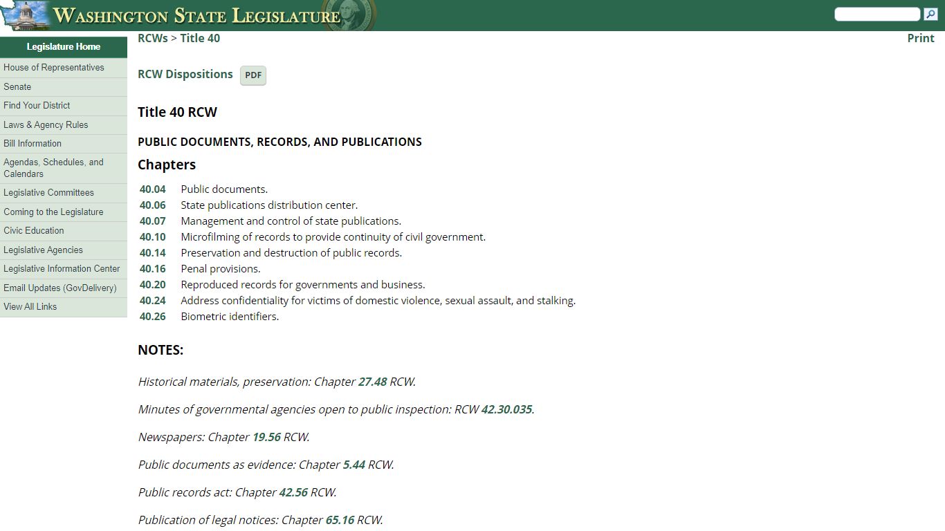Title 40 RCW: PUBLIC DOCUMENTS, RECORDS, AND PUBLICATIONS - Washington